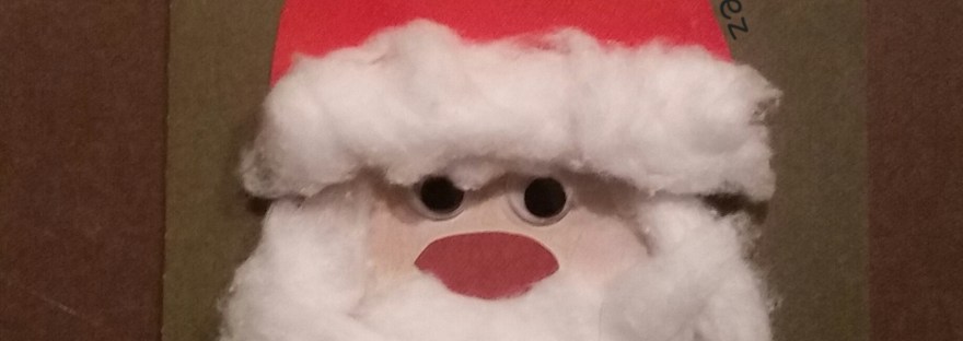 Handmade card of Santa Clause made of cotton and cardsrock