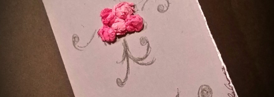 Handmade bridal shower card on cardstock with pink tissue paper flowers