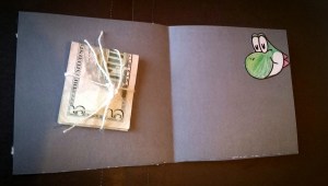 Inside of handmade birthday card with Yoshi on cardstock